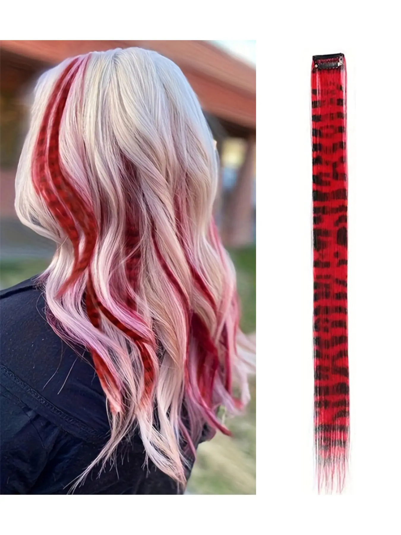 One-Card Clip-In Hair Extensions, Leopard Print Long Straight Hair Pieces, Invisible Women's Hair Clips, Dyed Highlights Fake Hair, Synthetic Extensions, Straight Hairpiece