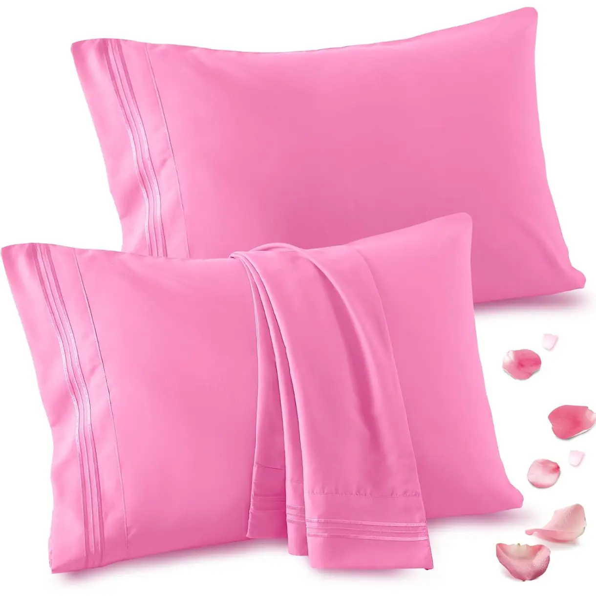 2 Pack Standard Pillow Cases - 20x26 Inch, 1800 Thread Count Microfiber Pillowcases Standard Size Pink Pillow Cases Luxury & Soft Embroidered Bed Pillow Covers with Envelope Closure