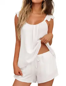KFUBUO Pajama Sets for Women 2 Piece Ruffle Bride pj sets Tank Top and Shorts Sleepwear Cute Bridesmaid pjs Set