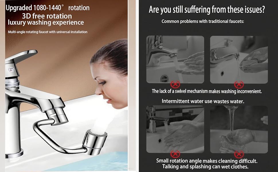 1080° Rotating Faucet Extender Aerator,Solid Brass Universal Splash Filter Faucet,1080 Big Angle Swivel Faucet Aerator Sink Attachment,Dual-Function 2-Flow Sprayer 1080° Rotating Faucet Extender Aerator,Solid Brass Universal Splash Filter Faucet,1080 Big Angle Swivel Faucet Aerator Sink Attachment,Dual-Function 2-Flow Sprayer