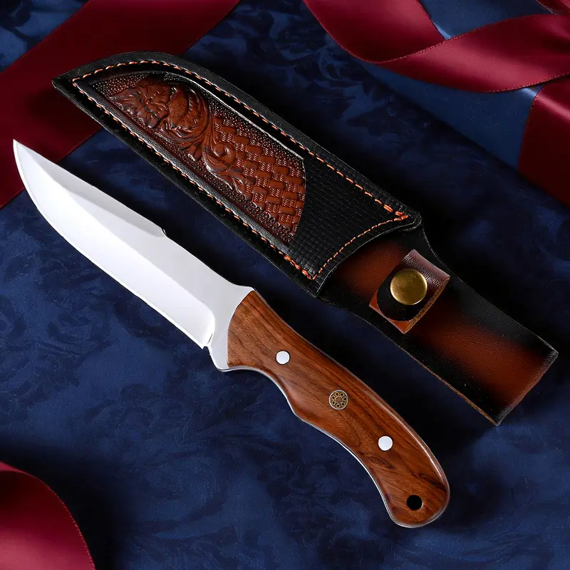 Camp Knife with Sheath - Stainless Steel Blade & Wood Handle - Multi-Purpose for Camping, BBQ and Bushcraft