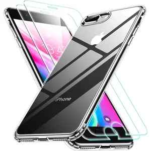Entronix Clear Case for iPhone 8 Plus, with 2 Tempered Glass Screen Protector Shockproof Dropproof Slim Case Crystal Protection Protective Transparent