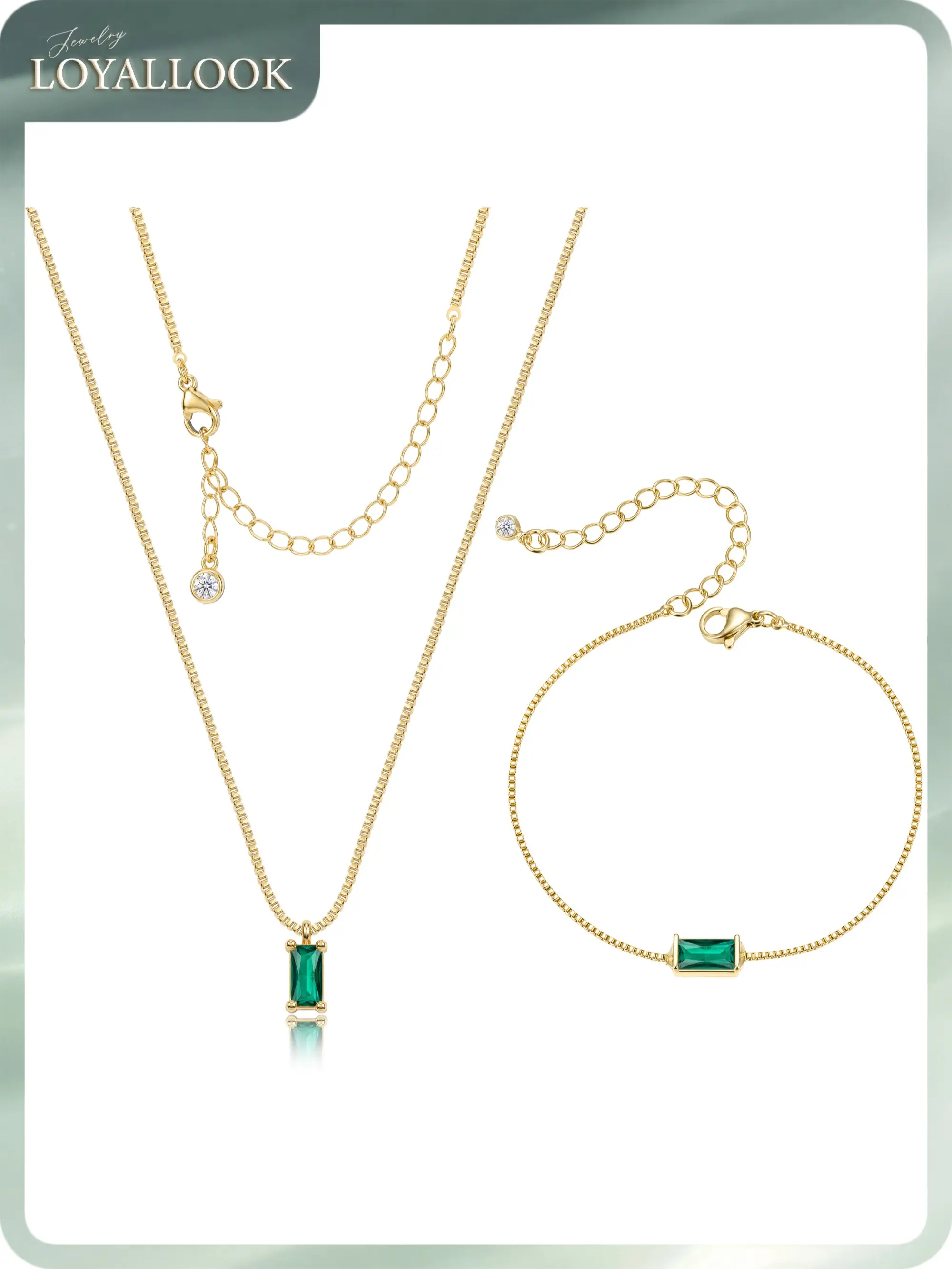 LOYALLOOK Birthstone Necklaces Bracelets Set for Women Blue Green Cubic Zirconia Pendant Necklace 14K Gold Plated Dainty  Bracelets Jewelry Sets  Birthday Lucky Gift for Mom Wife Daughter Girlfriend