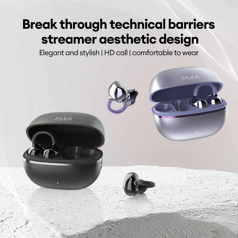 PAXA Earclip C7 Clip-on Design Wireless Earphones, Upgraded Panoramic Sound Headset, Comfortable Wearing & IPX5 Waterproof Sports Earbuds for Work, Fitness