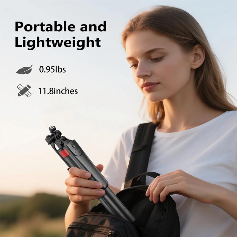 TIKBBRMG Phone Tripod and Selfie Stick 70.8In Extendable Phone Stand with Light with Wireless Remote Rotatable Grip for Travel/Selfie/Recording/Vlogging, Compatible with Iphone/Android (Black)
