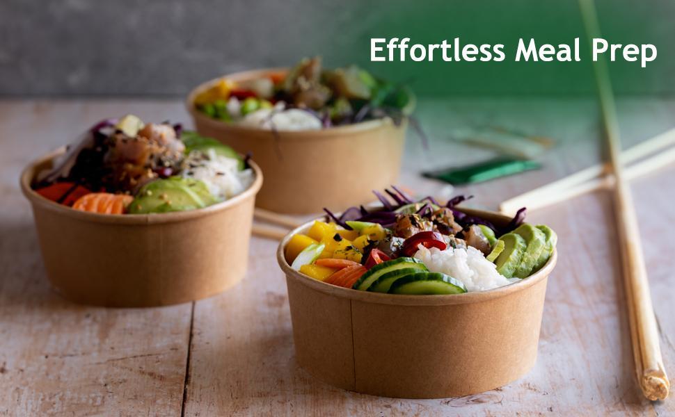 Disposable Bowls with Lid | Meal Prep Paper Bowls | To Go Salad Ramen Food Containers with Lids
