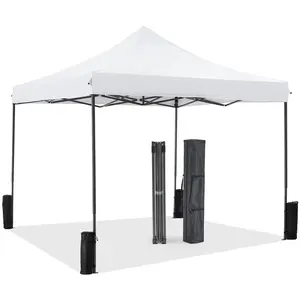 10 x 10ft Pop Up Canopy Tent Easy Setup Outdoor Shade Instant Portable Sun Shelter Canopy Tent for Parties Camping Beach Easy Setup Outdoor Shade Instant Portable Sun Shelter Canopy Tent with Sand Bags for Parties Camping Beach, White