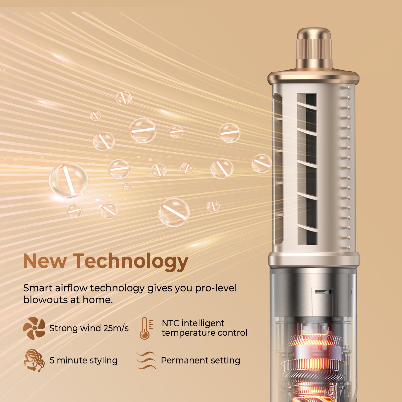 UKLISS FusionAir DIY HairStyler Airstyler Champagne Gold 90-Day Free Trial & Refund 2 Year Warranty 110000RPM HairCurler + HairStraightener + HairDryer + HotAirBrush + LowTemperatureHairCare + NegativeIons + BlowoutBoost + HairDiffuser + Fluffier