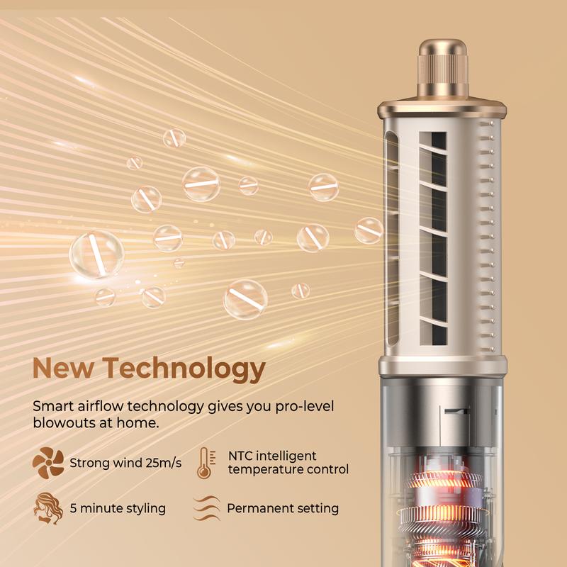 UKLISS FusionAir DIY HairStyler Champagne Gold 90-Day Free Trial & Refund 2 Year Warranty 110000RPM HairCurler + HairStraightener + HairDryer + HotAirBrush + LowTemperatureHairCare + NegativeIons + BlowoutBoost + HairDiffuser + Fluffier