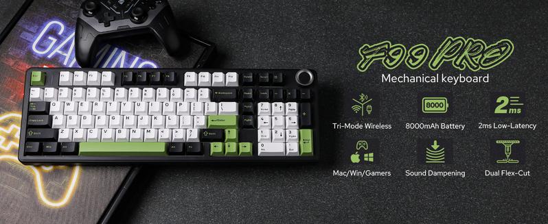 (Hot)AULA F99 Pro Full Size Wireless Mechanical Keyboard with Knob,Tri-Mode BT5.0/USB-C/2.4GHz Hot Swappable Keyboard,Pre-lubed Switches,Gasket Structure,RGB Backlit Computer Gaming Keyboard (Side Printed Black) Creamy keyboard