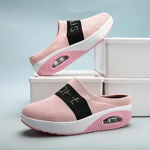Women's Wedge Sneakers With Rhinestone Lettering, Fashion Slip On Backless Sports Shoes, Casual Walking Shoes Runner Trainer