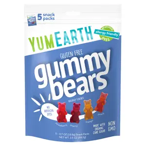 YumEarth Gluten Free Gummy Bears, Strawberry, Cherry, Mango, Peach, 5 Snack Packs, 0.7 oz (19.8 g) Each
