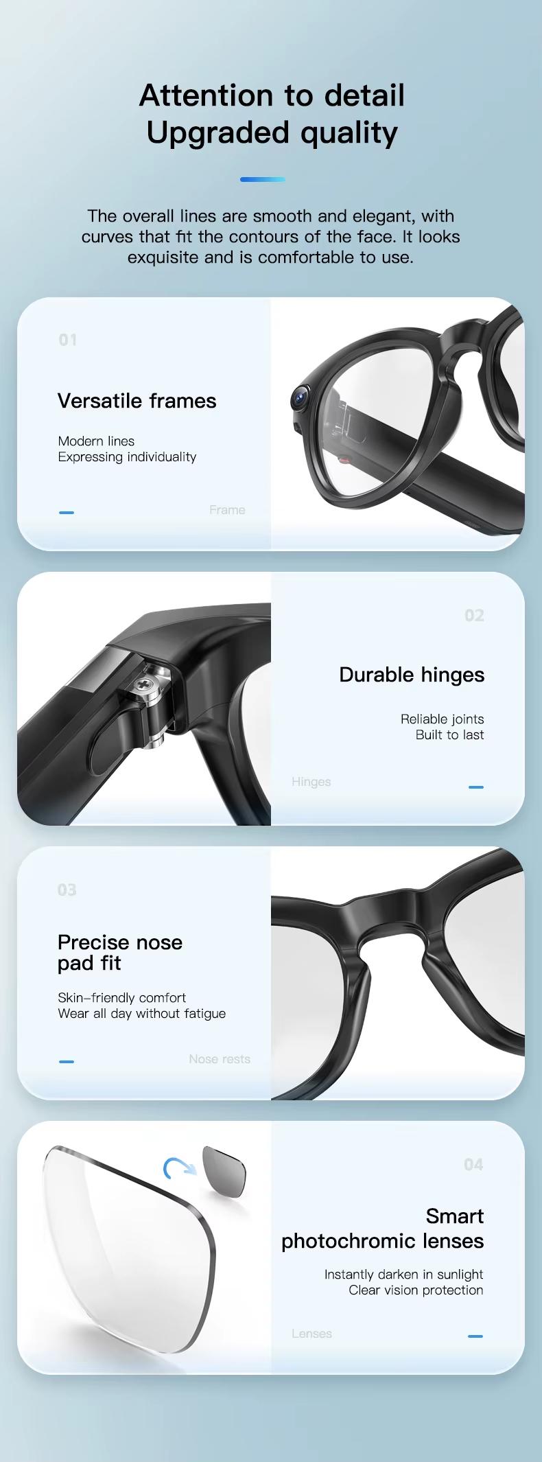 Smart Sports Glasses - First-Person 4K Camera & AI Translator for Outdoor Adventures | Photochromic, Bluetooth, Hands-Free Video