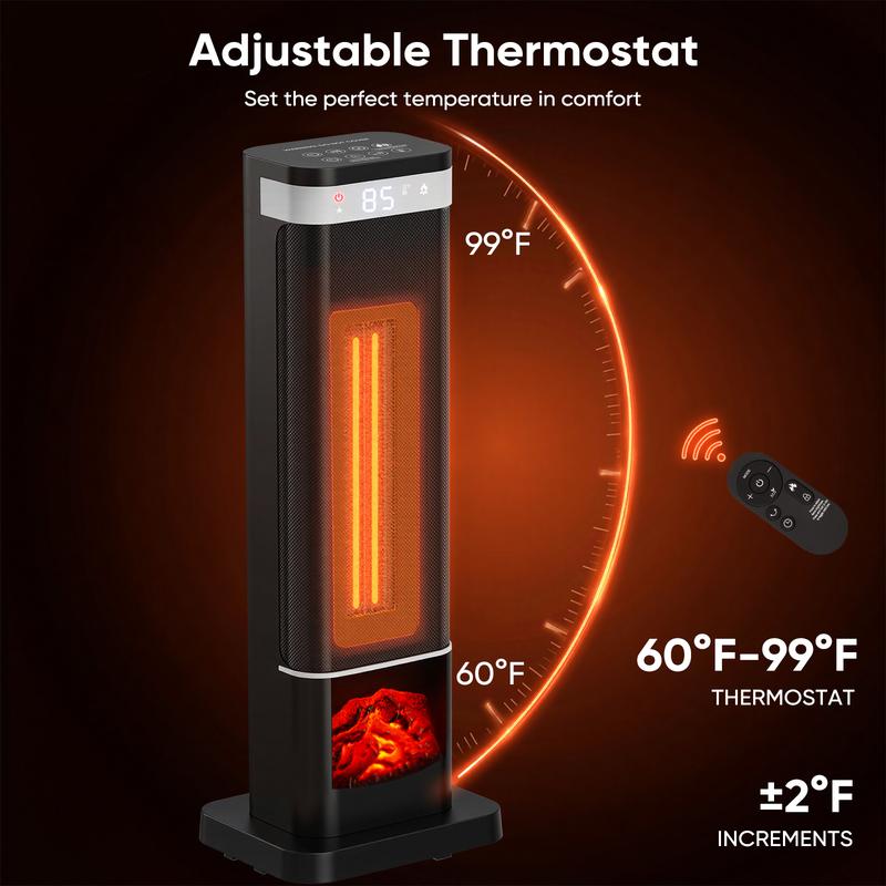 【Clearance Deal】24Inch Space Heaters for Indoor Use, Portable Heater with 3 Light Colors, Adjustable Thermostat with Remote, Tip-over Protection Up to 95°F, 60°Oscillation