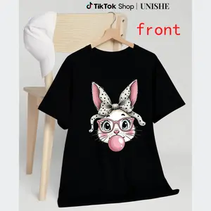 Cute Rabbit Design Cotton T-Shirt with Loose Comfortable Fit