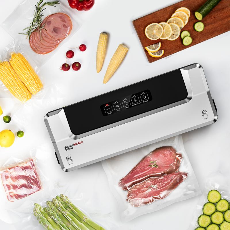 Bonsenkitchen Vacuum Sealer Machine with 40 Bags | Compact Food Sealer for Kitchen Storage & Meal Prep | Multiple Modes​​ | External Vacuum System, Silver​​