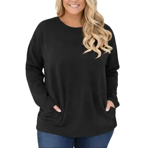 Plus Size Tops for Women Long Sleeve Crew Neck Tunics Casual Pockets Shirts