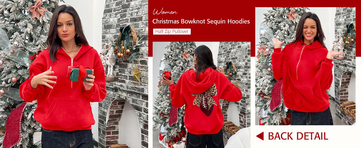 Women's Gameday Football Sequin Oversized Half Zip Fleece Pullover   Hoodies Long Sleeve Fashion Half Zip Sweatshirt Fallfreshness Winter 2025