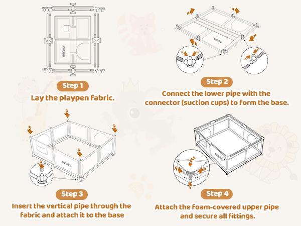 CoziBB BP01 Baby Playpen with Mat, 71" × 59" Extra Large Playpen for Babies and Toddler, Baby Fence Play & Sleep Area for Indoor & Outdoor