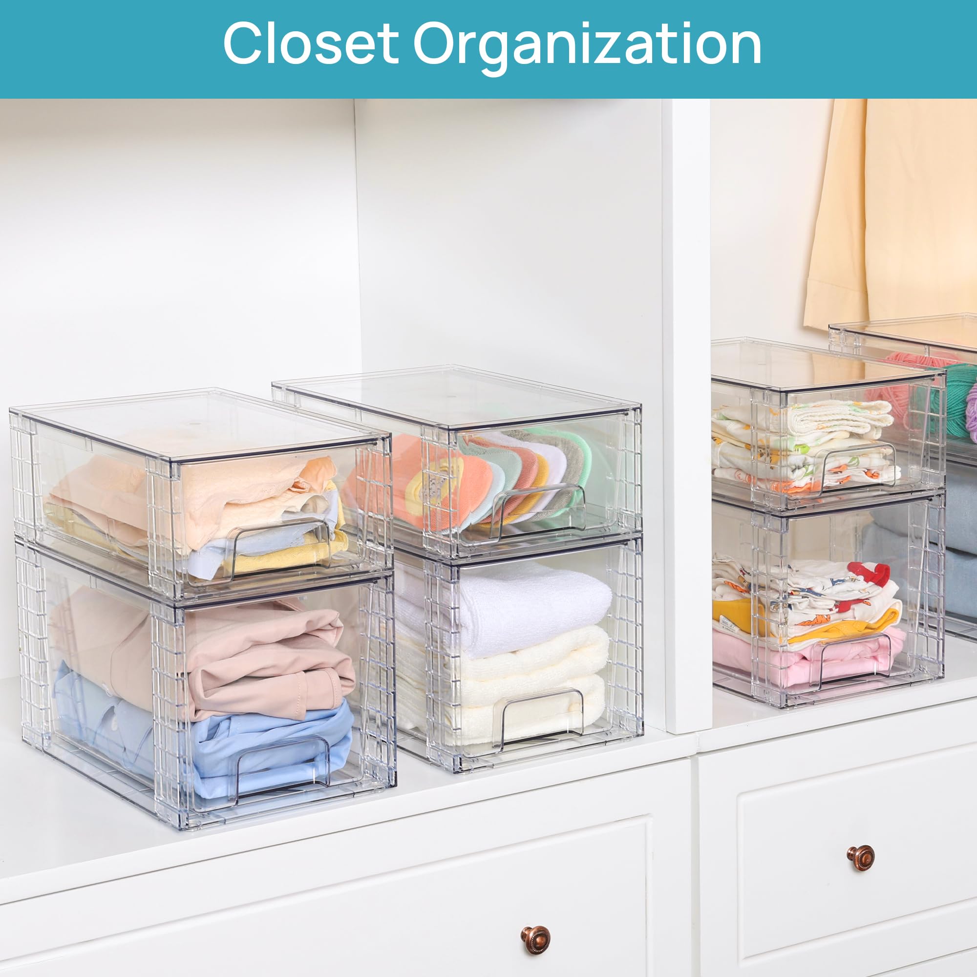 【Undersink Organizer】Vtopmart Transparent Stackable Drawer Organizer, Perfect for Pantry, Under the Sink, Organizing Snacks, Cosmetics, Tampons,Medicines,Pet supplies, FREE Stickers