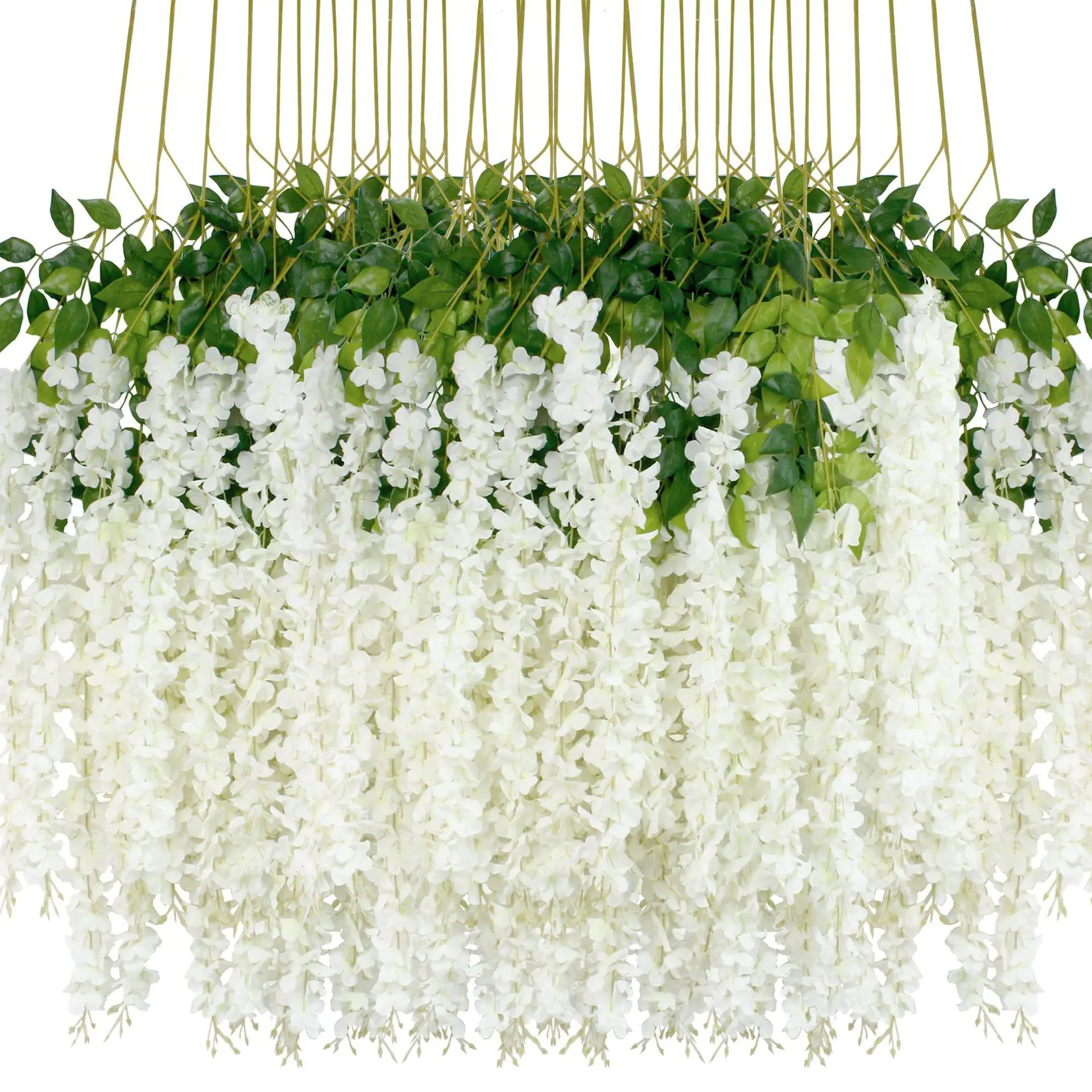 12-Piece Elegant Dense Silk Faux Wisteria Vine Hanging Garland Set, 43.3in Lightweight Decorative Strings for Room, Outdoor Displays, Anniversary, Birthday Artificial Flower Arrangements