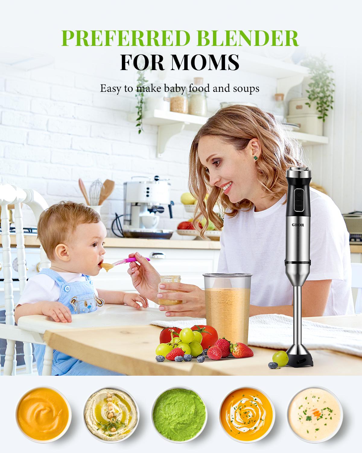 GDOR 1000W Immersion Hand Scratch Resistance Blender with 20 Speed & Turbo Mode, Dough Hooks, Beaker, Chopper & Titanium Blades, Portable Design