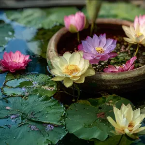 35 Pcs Mixed Color Bowl Lotus Seeds – Bonsai Lotus, Exotic Water Lily for Indoor & Outdoor Aquatic Gardens, Planting Guide Included