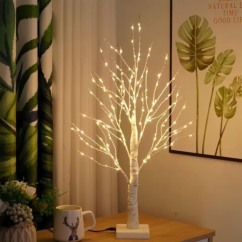 Set of 2 LED birch lights for Valentine’s Day, battery-powered, artificial birch tree lighting, suitable for bedroom bedside lamps, living room TV stands, dining tables, and studies; ideal for spring, Easter, birthday scenes; all-season decorative lights