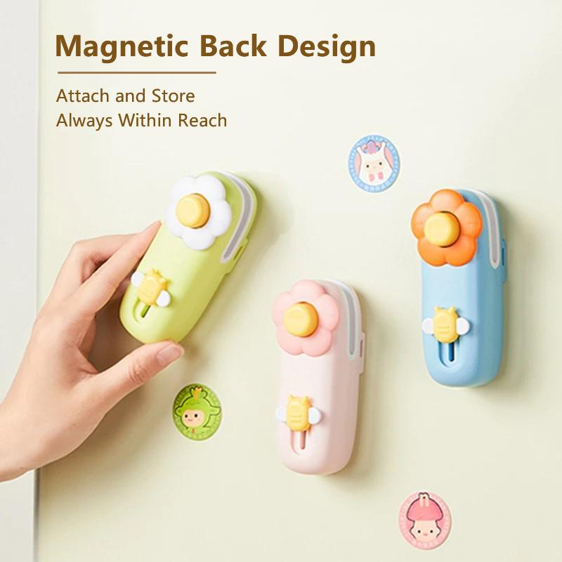 New Flower-Decorated 2-in-1 Sealer and Cutter Portable and compact heat-sealing device ideal for snacks Adorable resealable plastic bag sealer