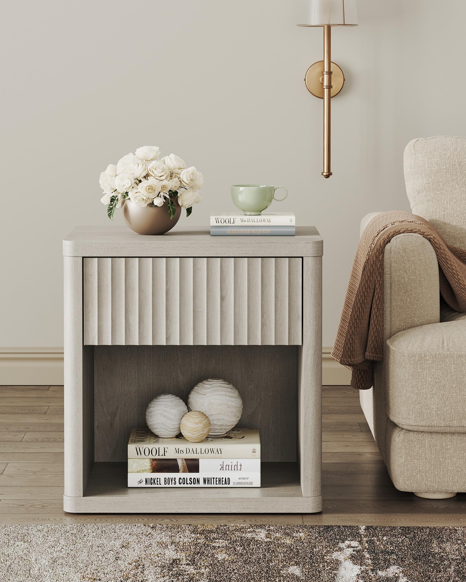 SICOTAS Night Stand with Drawer Storage Bed Side Table End Table 22.7"x 15.4" x 24.1" Large Modern Wide Bedside Stand Mid Century Night Stands for Bedroom Living Room Sofa Couch Office Minimal