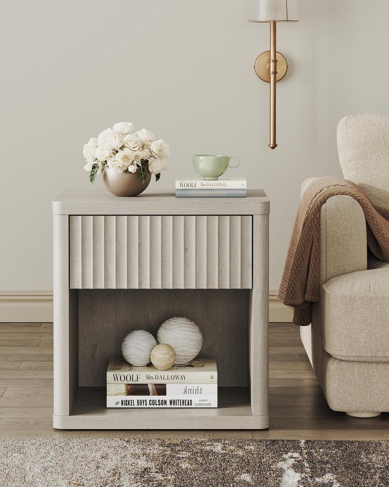 SICOTAS Night Stand with Drawer Storage Bed Side Table End Table 22.7"x 15.4" x 24.1" Large Modern Wide Bedside Stand Mid Century Night Stands for Bedroom Living Room Sofa Couch Office Minimal