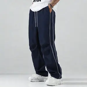 American retro line stitching casual pants men's spring and autumn loose sports straight pants