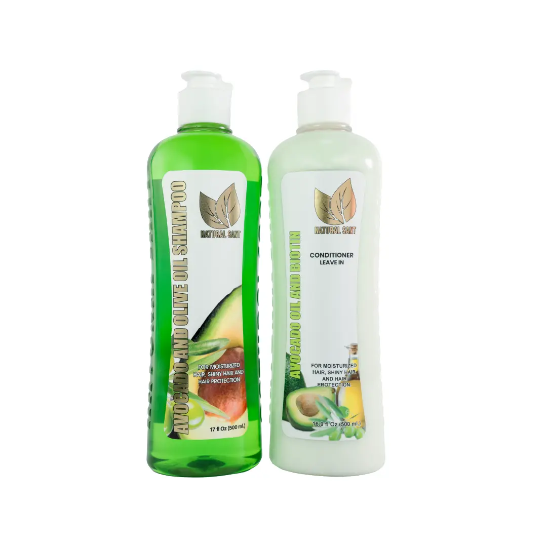 Natural Sant Avocado shampoo & hair treatment set with Biotin and Olive Oil (16 FlOz/ 500 ml) - Hydrate and moisturize Moisture Hydrating