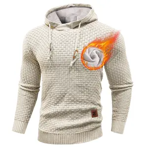 Zaitun Men's Short Plush Lined Hooded Sweater Crystal Velvet Fleece Lined Winter Warm Sweatshirt Knitted Hoodie Pullover