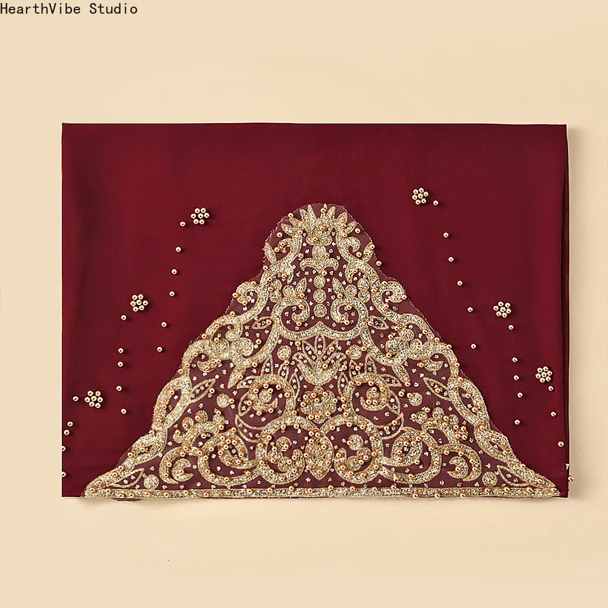 Women's Maroon Chiffon Hijab Headscarf with Soft Gold Accents, All-Seasons Soft Luxury Wrap for Wedding & Daily Use, Sports & Outdoor Accessories Headscarf
