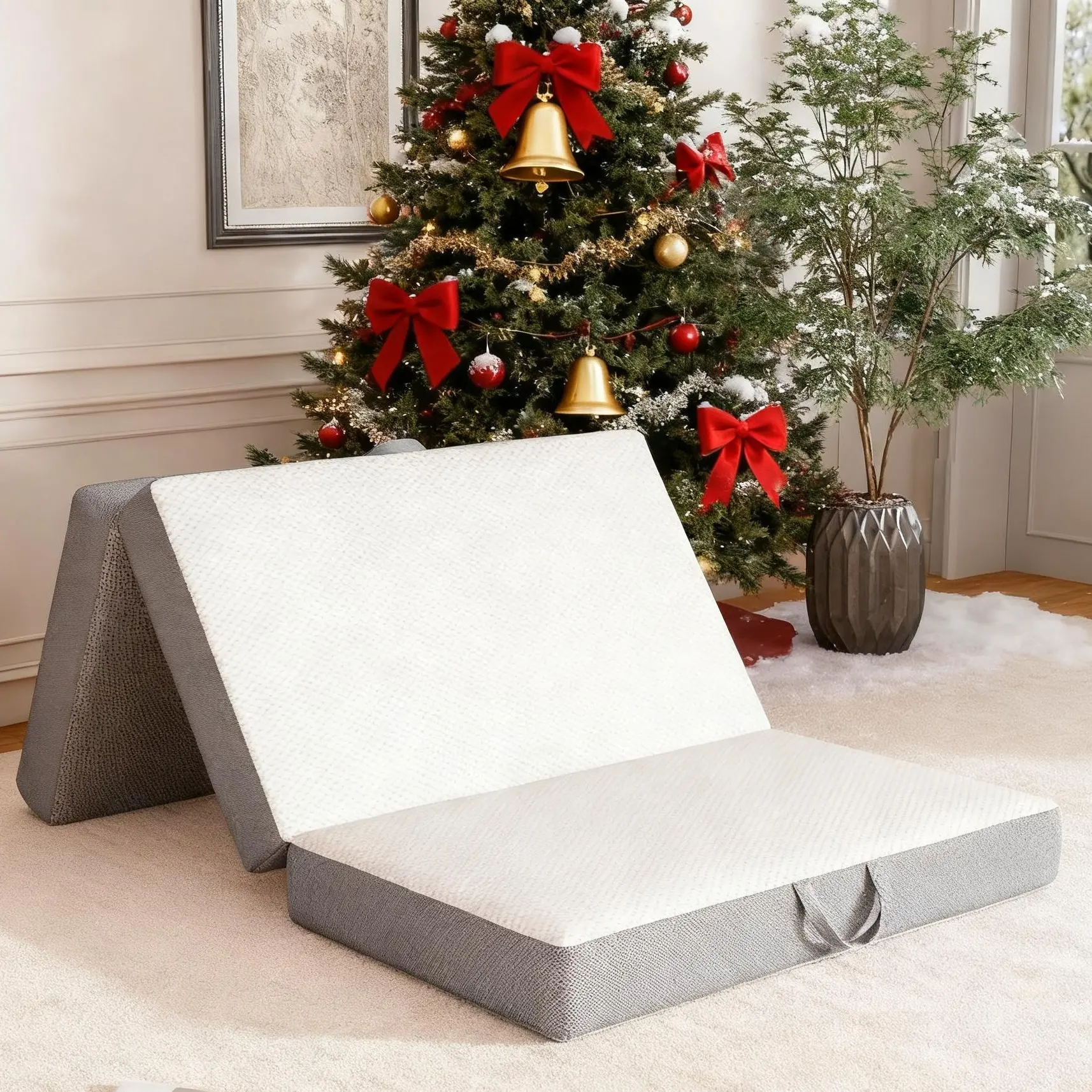 ORHOPUI Twin Size 6-Inch 3-Way Folding Foam-Filled Fold-Down Memory Foam Mattress (75"x38"x6") with Breathable Washable Cover, Non-Slip Bottom, Portable for Home Camping, Comfortable Clean, Foam-Filled Mattresses,Back to School
