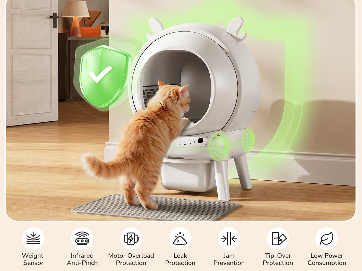 Furrykiddy Automatic Self Cleaning Litter Box, Cat Litter Box with APP Control, 65L Globe & Dual Safety Sensors, Robot Litter Box, 1 Roll Garbage Bags and Litter Mat, <35DB, for Multiple Cats Furrykiddy Automatic Self Cleaning Litter Box, Cat Litter Box with APP Control, 65L Globe & Dual Safety Sensors, Robot Litter Box, 1 Roll Garbage Bags and Litter Mat, <35DB, for Multiple Cats