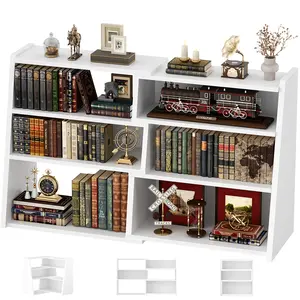 iSunirm Expandable Ladder Bookshelf for Small Spaces, 4 Tier Wooden Corner Bookcase Adjustable Display Shelf for Living Room Bedroom Office