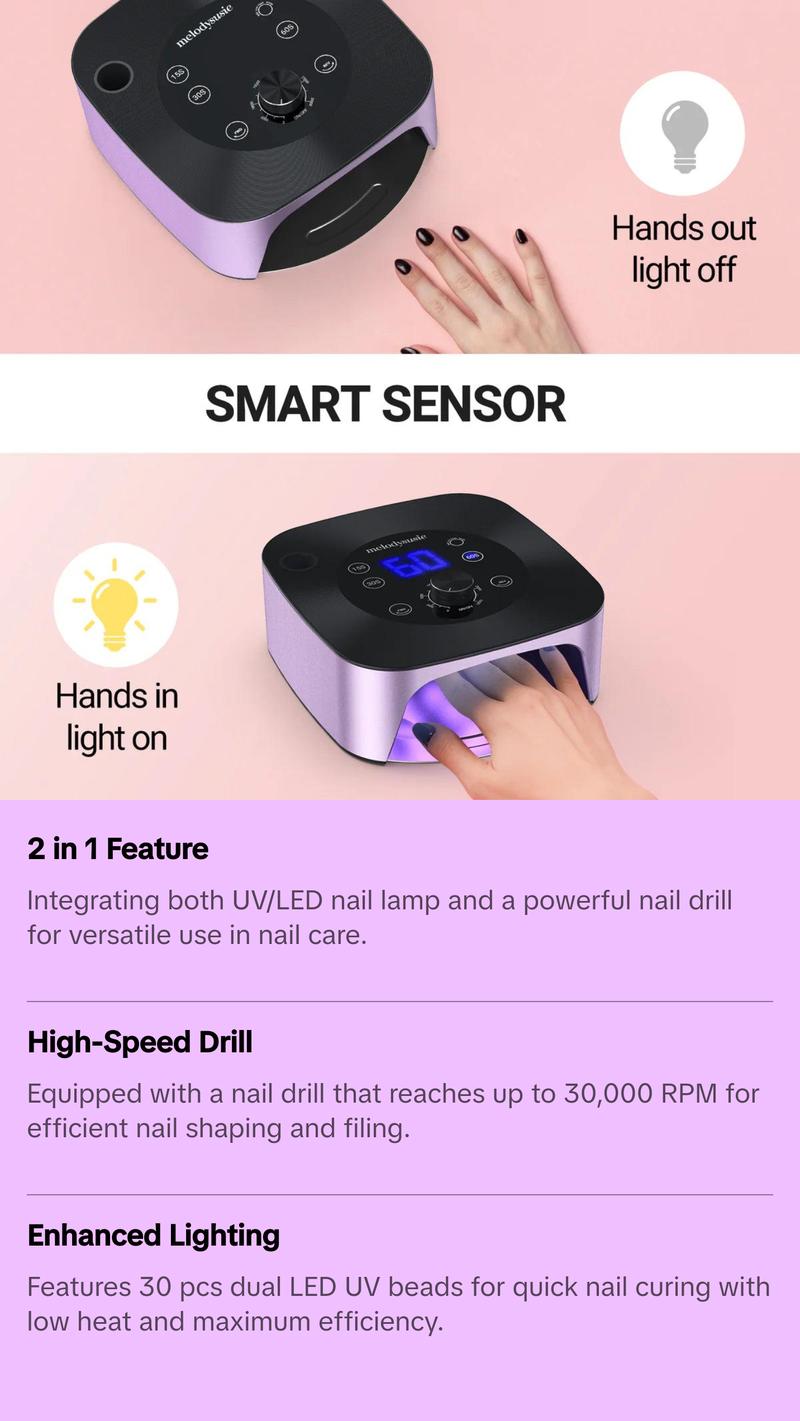 MelodySusie X2-2 in 1 Nail Lamp with Nail Drill 30,000 RPM