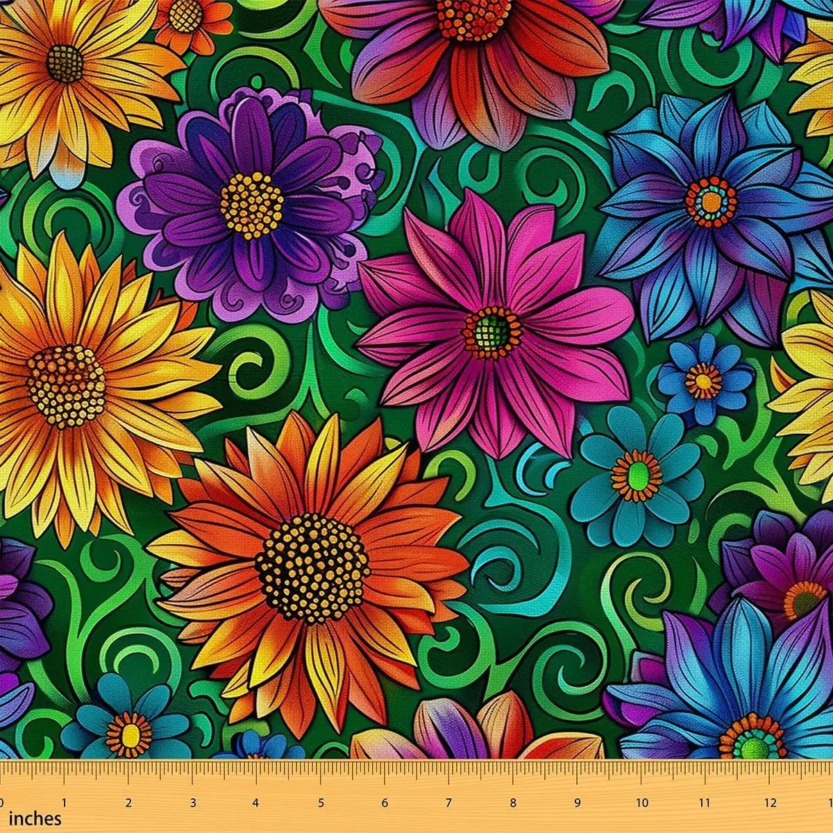 Feelyou Boho Ethnic Paisley Floral Flannel Fabric - Non-Stretchy, Soft, Yellow-Orange Victorian Style for Women's DIY Art, Upholstery & Garden Decor,sohochic