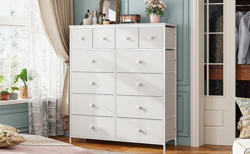 RaybeeFurniture 12 Drawer Fabric Dresser for Bedroom, Tall Dresser with Wooden Top& Metal Frame, Chest of Drawer Organizer, Storage Cabinet for Closet, Entryway