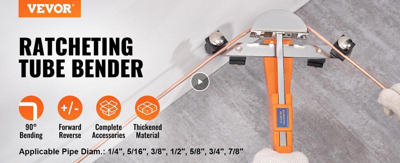 VEVOR Pipe Tube Bender, TikTokShopBlackFriday, 1/4"-7/8" O.D. Ratcheting Tubing Bender, 90° Forward/Reverse Pipes Bending Tools with 7 Dies and Pipe Cutter for HVAC Air Conditioning Refrigerator Repair VEVOR Pipe Tube Bender, TikTokShopBlackFriday, 1/4"-7/8" O.D. Ratcheting Tubing Bender, 90° Forward/Reverse Pipes Bending Tools with 7 Dies and Pipe Cutter for HVAC Air Conditioning Refrigerator Repair