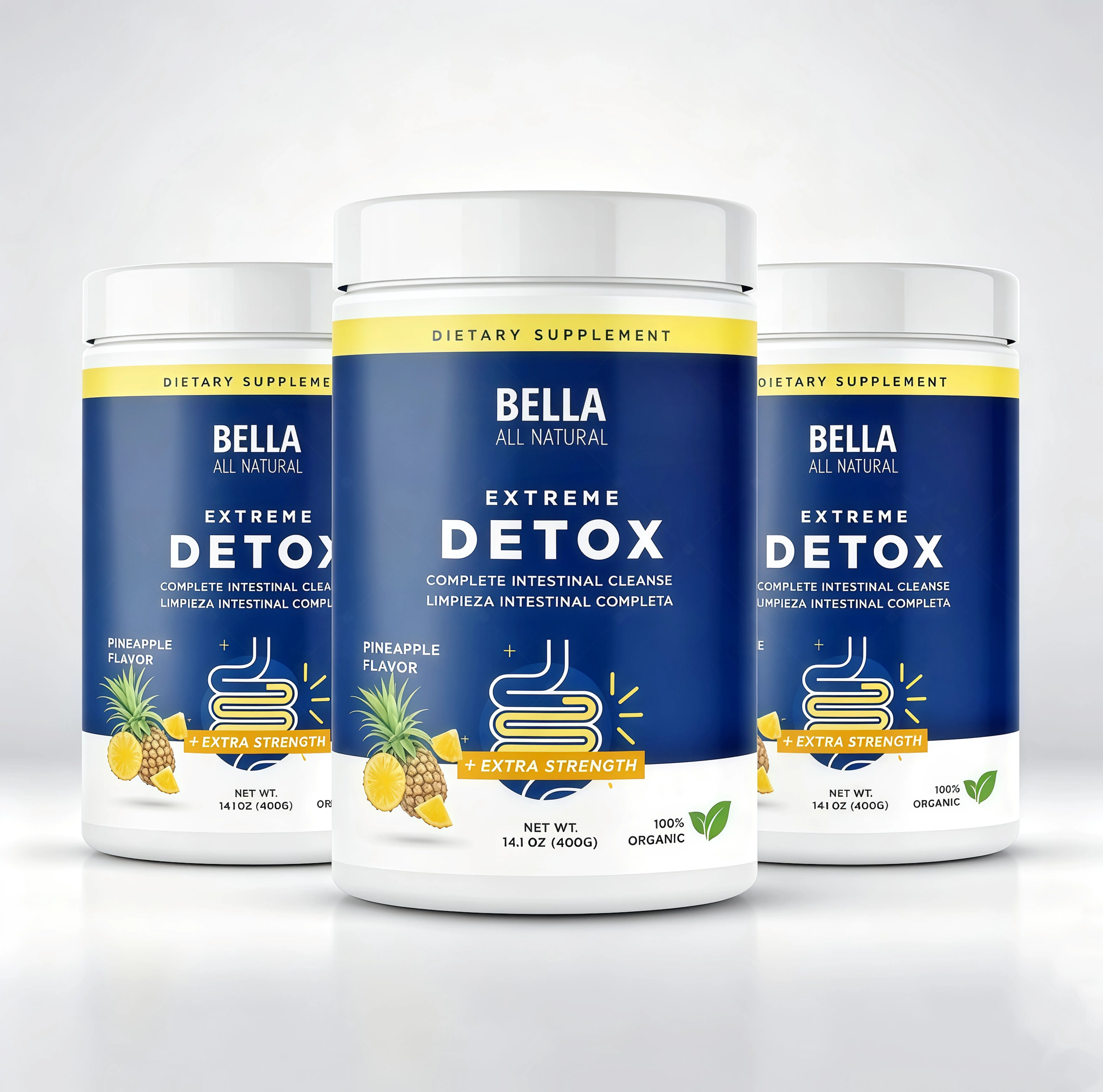 3 Piece Bella All Natural Extreme Detox Powder IY (Pineapple)