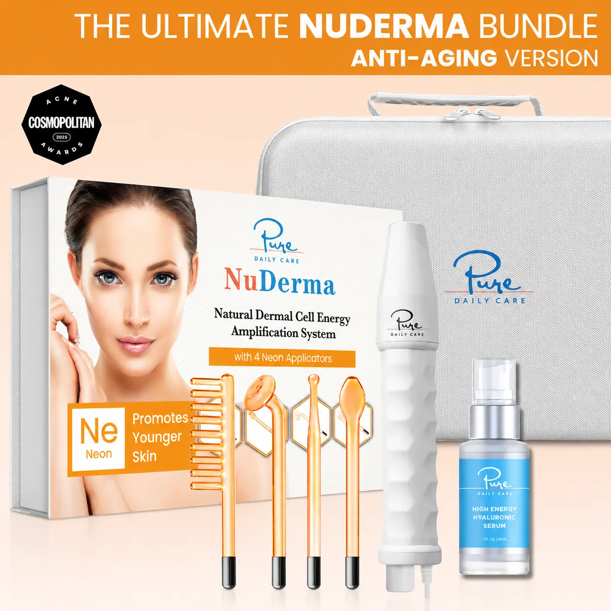 NuDerma Standard Complete High Frequency Bundle – Anti-Aging Neon Wand for Wrinkles & Firming Facial Beauty Instrument Highfrequencywand