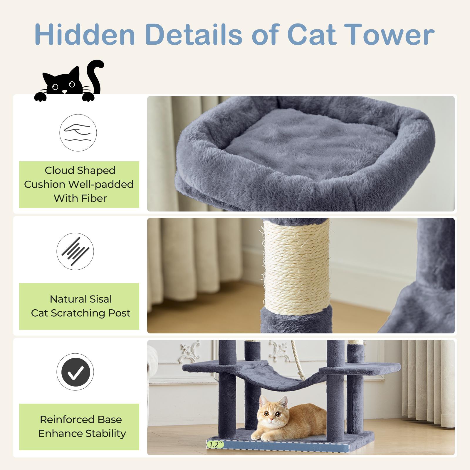 66 inch Large Cat Tree for Multiple Cats, Multi-Level Cat Tower with 2 Condos, 3 Perches, Hammock & Pompoms, Extra Wide Platform for Indoor Cats and Kittens Play 66 inch Large Cat Tree for Multiple Cats, Multi-Level Cat Tower with 2 Condos, 3 Perches, Hammock & Pompoms, Extra Wide Platform for Indoor Cats and Kittens Play