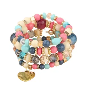 The Vibrant Grace Stack Bohemian-inspired Multi-color Mix with Gold Accents Comfort Stretch Fit 18 cm Stacked Bracelet Set for Everyday Wear