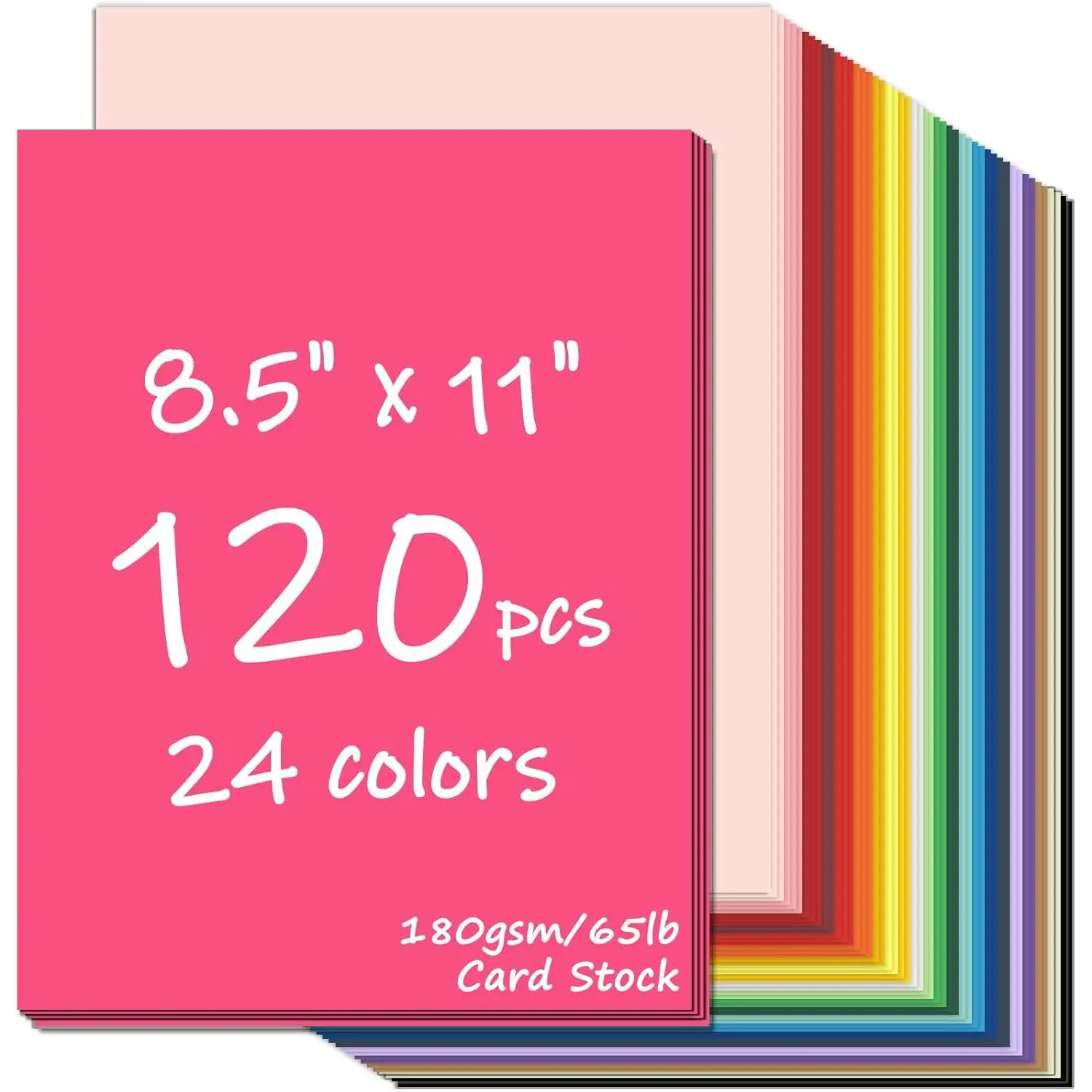 120 Sheets Colored CardStock, 180gsm/65lb 24 Colors Cardstock Print Paper 8.5 x 11 Inches, Double Sided Printed Card Stock Paper for Scrapbook School Office Printing DIY Craft