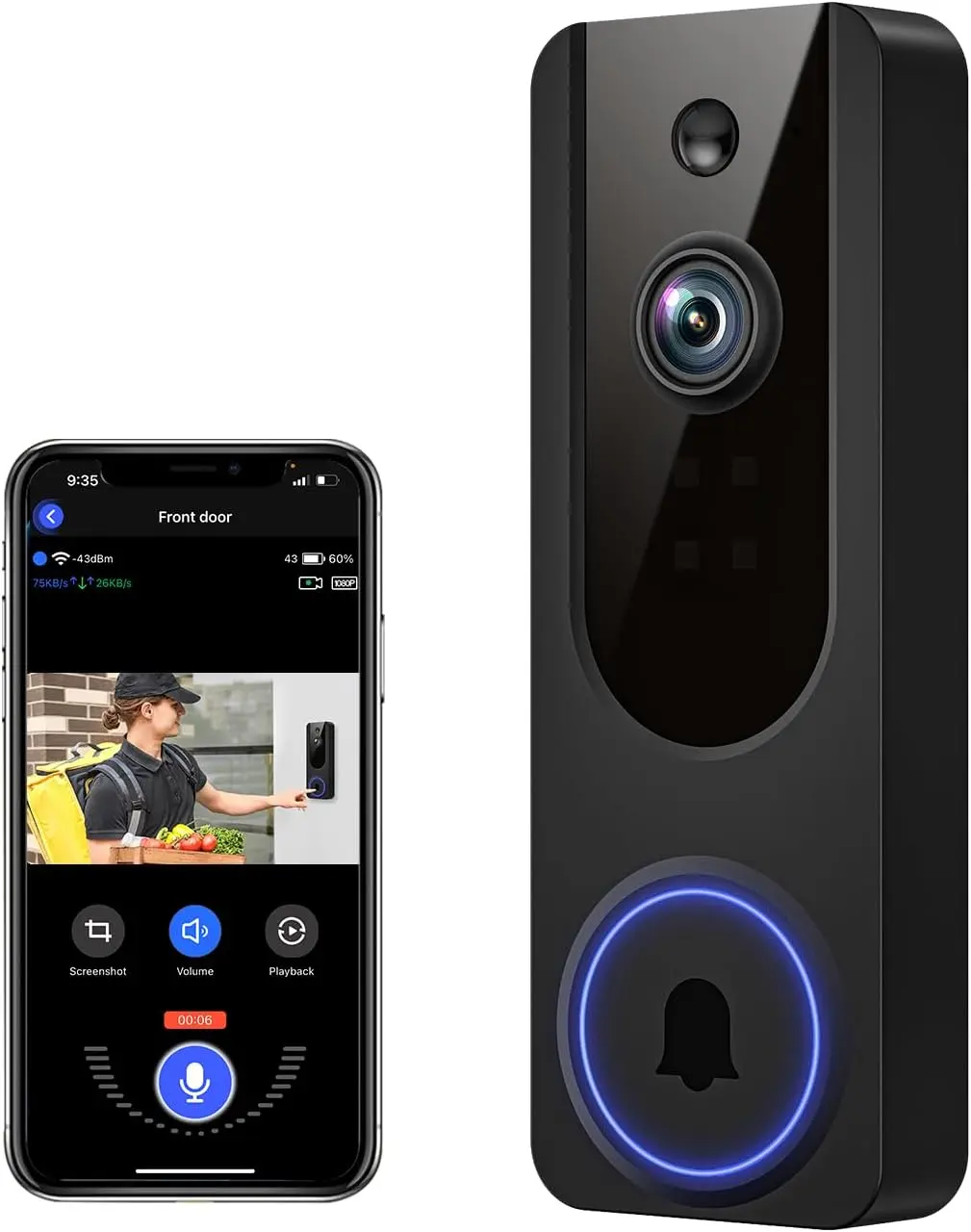 1080p WiFi Doorbell Camera - Wireless Battery Powered Security Camera for Home, AI Human & Motion Detection, 2-Way Talk, Night Vision, Cloud Storage, 2.4G WiFi Only, Indoor/Outdoor Surveillance, Security Cameras For Home