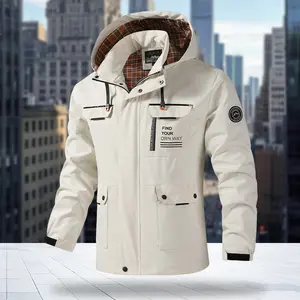 Outdoor Mountain Series Hooded Jacket for Spring/Autumn, Casual Hardshell, Trendy Workwear Style, Plaid Lining hoodie cuff design softshell