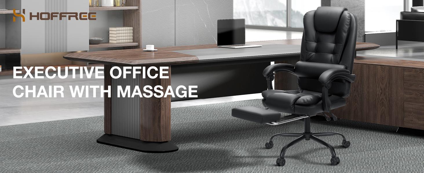 Massage Office Chair Reclining with Footrest Soft PU Leather High Back Ergonomic Computer Chair for Home Black
